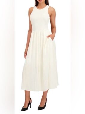 DKNY Sleeveless Tank Top Style Women’s Summer Dress Large Cream Color NWT Shiny